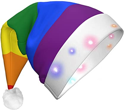 Jadery Chapeau de Père Noël arc-en-ciel – Lumineux, chapeau de Noël unisexe pour adultes, Nouvel An, fête festive, fournitures de Noël