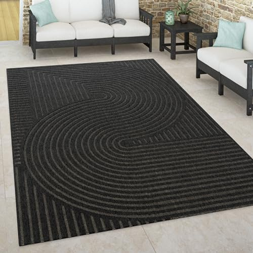 Paco Home Outdoor Teppich wetterfest Skandinavisch für Terrasse, Balkon & Garten pflegeleicht & robust Modernes Design Indoor & Outdoor geeignet, Grösse:120x170 cm, Farbe:Anthrazit 2
