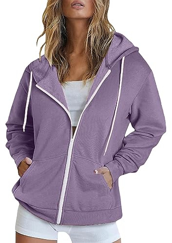 rtdgcv Sudadera casual para mujer con capucha, color liso, bolsillo con cremallera, manga larga, para primavera y otoño, sudadera fina, blusa moderna, abrigo, aspecto de ante, para mujer
