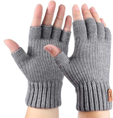 AYPOW Guantes sin Dedos de Punto Cálidos de Invierno Unisexo, Guantes Térmico con Forro Polar, Guantes de Medio Dedo, Conducir Trabajar Escribir Escribiendo Correr Mitones, Regalo Hombre y Mujer