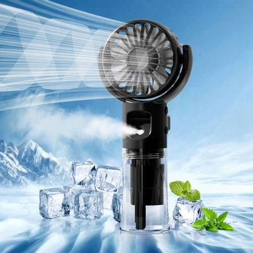 mebiusyhc Mini Handheld Fan, Humidifier Mist Portable Handheld Fan, 4 Adjustable Speed Rechargeable USB Fan for Girls Women Kids Outdoor Travelling or Indoor Office Home Humidifier