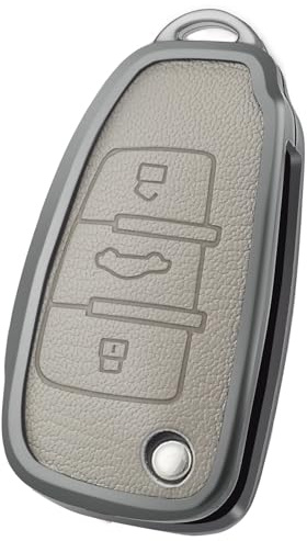 OFF WE GO Schlüsselhülle Cover für Audi Leder Autoschlüssel Hülle für A3 S3 A4 S4 RS4 A6 S6 RS6 Q7 TT TTS R8 Auto Schlüssel Schlüsselbox, Gray