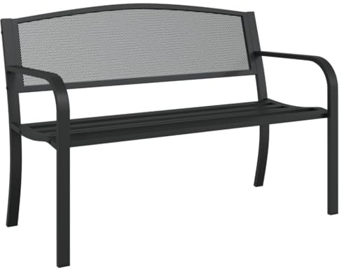 vidaXL Gartenbank, Sitzbank mit Armlehnen, Metallbank Bank für Garten Terrasse, Parkbank Terrassenbank Gartenmöbel, 119cm Schwarz Stahl
