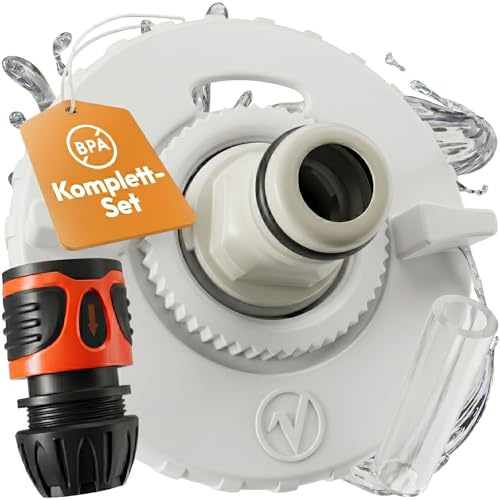 valuents® tappo per serbatoio dell' acqua – 3 perni diametro 78 mm – bianco – per camper con tubo per il bocchettone dell'acqua +Plus: adattatore per tubo dell'acqua