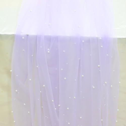 100cm x 160cm Lilaweiß Tüllstoff für Bekleidung & Deko,Perle Mash Stoffe zum Nähen Meterware,Hochzeitsstoff Tüll Dekostoff mit Perle für DIY Geburtstag Party Deko Tüll Stoffe Hochzeit Schleier