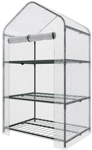 Serra A 3 Ripiani Da Giardino Per Orto Telaio In Acciaio Verniciato Telo In PVC Trasparente Porta Avvolgibile Apertura A Cerniera Protezione Piante Giardinaggio Design Sunnyside 69 x 49 x 125 Cm