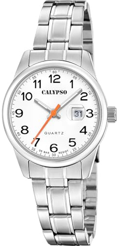 CALYPSO Reloj Mujer Analógico de Acero Inoxidable 316l Plateado - Movimiento de Cuarzo - Cristal Mineral de Alta Resistencia - Resistente al Agua 5 ATM - Calendario K5873/1 - Basic