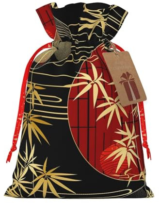 Wiederverwendbare Partytüten, japanische Bambusblätter, Geschenktüte, mittelgroß, klein, Weihnachts-Geschenktüten mit Kordelzug, Geschenktüten für Geschenke