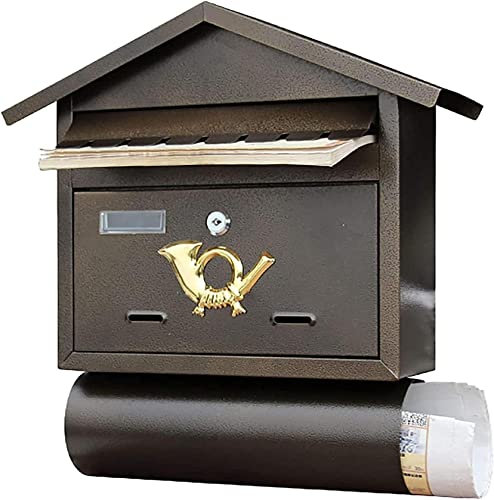 HAVVMK Klassischer, an der Wand montierter, abschließbarer Briefkasten mit Zeitungsrollen-Eimer außen, rostfreier Vintage-Briefkasten aus Metall für ländliche Bordsteinkanten