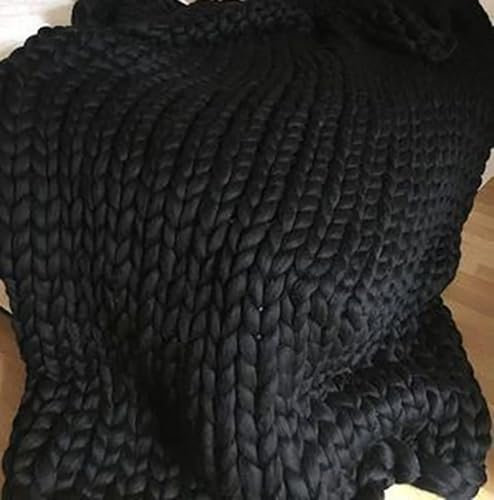 Handgefertigte Grobstrick-Wolldecke, gemütlich, warm, super groß, Chenille-Überwurf für Sofa, Bett, Sessel, Garten, Grau, 120 x 180 cm
