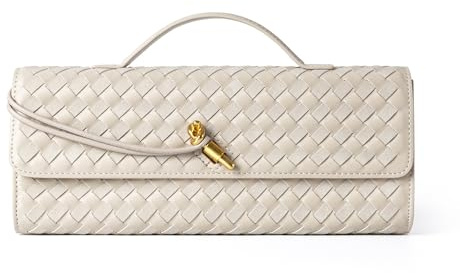 Joryin Woven Purse For Women Evening Clutch Woven Leather Handbags Crossbody Bag Suede Purse Formal Evening Bag, Seashell Beige