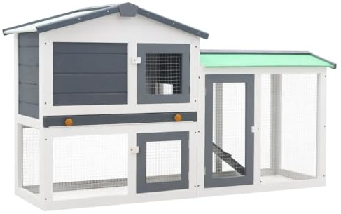 HOMIUSE Hasenstall Winterfest Kaninchenstall Draußen 145x45x85 cm Hhasenstall Winterfest XXL Grau und Weiß