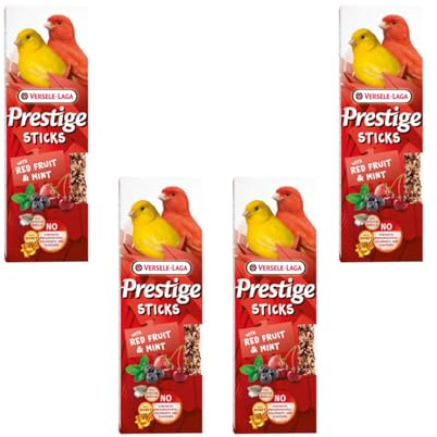 Versele-Laga Prestige Sticks Kanariefåglar röda frukter och mynta | 4-pack | 4 x 60 g | Snack för kanariefåglar | Utan syntetiska konserveringsmedel, färgämnen eller aromer