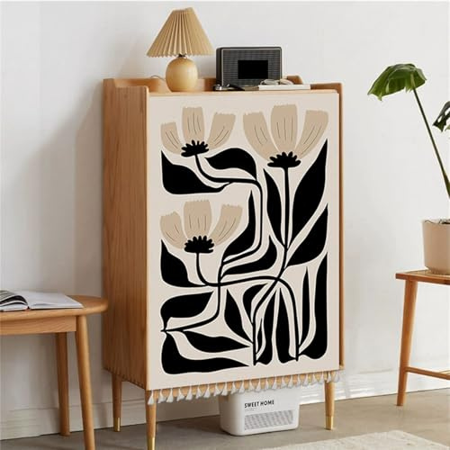 Odot Tende per Mobili da Cucina, Motivo Floreale Tenda Corta con Nappa Autoadesiva per Mobile Sottolavello Cucina - Antipolvere e Privacy - per Decorazione Armadietto (Foglia nera,40x70cm)