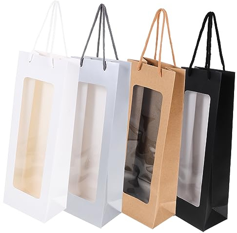 TINEASUR 4stücke Weinflaschentaschen mit Sichtfenster Papier-weintaschen für Geschenke Hoher Qualität Robust für Weinflaschen und Spirituosen