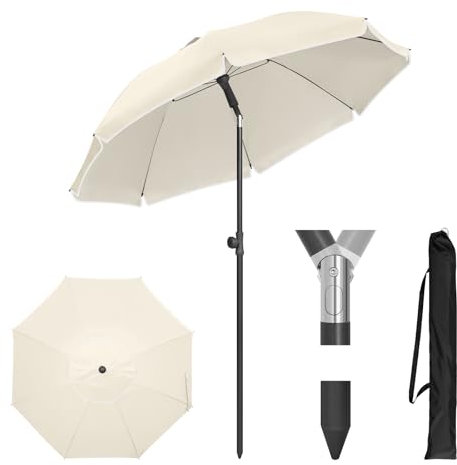WOLTU Sombrilla Playa φ175cm, Parasol Grande Ajustable en Altura y Ángulo, Sombrilla Protección UPF 50+ con Bolsa de Transporte, Parasol Redondo de Poliéster para Playa Jardin Piscina, Beige