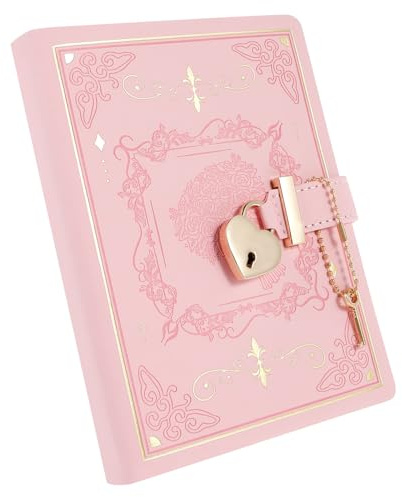 TNTGMG B6 Tagebuch mit Schloss und Herzschlüssel, 288 linierte Seiten, nachfüllbares Notizbuch, 18×13,5×3 cm, blumiges Notizbuch, tägliches Tagebuch für Mädchen und Frauen Geschenke(Rosa)