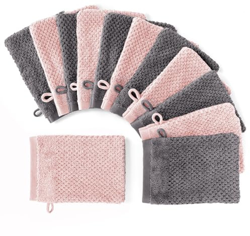 Pure Label Waschhandschuhe 12-TLG 12x16x21, Anthrazit | Rosa | weich, saugstark, 100% Baumwolle & OEKO-TEX, mit Schlaufe
