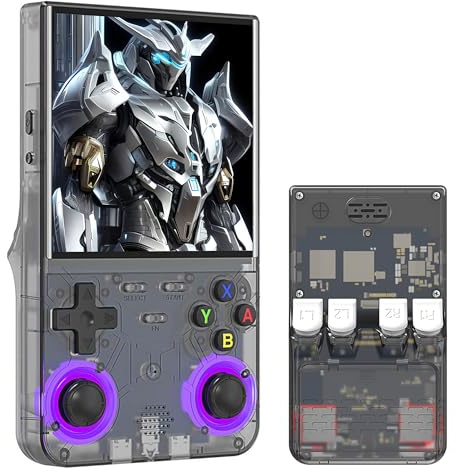 R36Ultra Consola de Juegos Retro, Video Emulador Consola de Juegos Portátil de Mano Viene con 20000+ Juegos Retro 20+ Emuladores, Doble Joystick con Luz de Colores 3D (128G, Negro Translúcido)