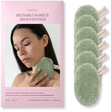 Tvättbara, hållbara sminkdynor/tvättkuddar set med 6 stycken salvia | Mjuk ansiktsrengöring, alla hudtyper, återanvändbar och allergivänlig, alternativ till bomullskuddar och sminkdukar