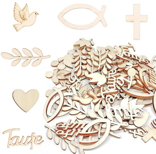 120 Pcs Taufe Deko Junge Set,TischdekoTaufe für Babyshowerparty Taufdeko | Deko Taufe Junge Mädchen,Holzfische Kommunion Streudeko Fische Streudeko Holz Fisch Deko Firmung Konfirmation