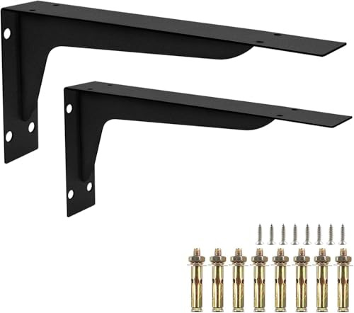 Robuste Regalhalterungen – 2 Stück weiße 35,6 cm L-Regalträger mit Wandbefestigungen – Wandmontierte Regalhalterungen aus Metall für Garage, Küche, Lagerung, Bücherregale, Hauswirtschaftsräume