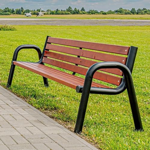 REKORD Panchina da Giardino 196 x 64 x 76 cm Panchina da Esterno in Legno e Metallo con Schienale Resistente alle Intemperie Panchina per Giardino Terrazzo Balcone o Parco – SPARTAN BIS – Palissandro