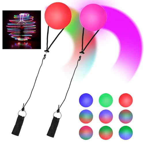 Focenat 2 Piezas LED POI Balls,Bolas de Malabares Luminosa,Bolas de Malabares POI con Colores Arcoíris y Efecto Estroboscópico,para Bailar,Playa,Espectáculo de Luces,Rave