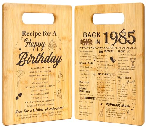 Personalised Bamboo Cutting Board, Birthday Gifts for Women Men, 1985 Nostalgia & Recipe Double-Sided Present for Her Him, Anniversary & Housewarming Gift (1985)
