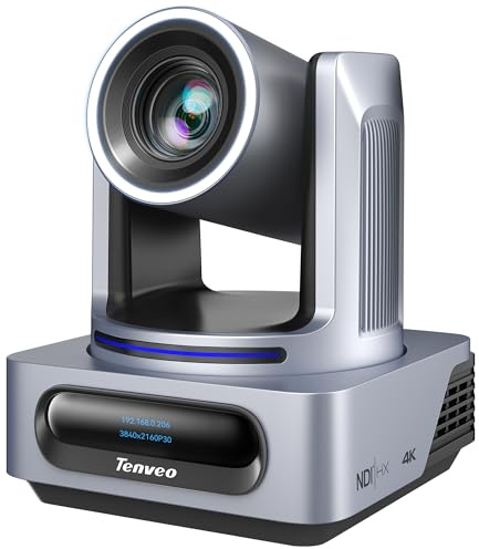 Tenveo 4K NDI PTZ Camera, AI Auto-Tracking, 20X Optical Zoom, 3G-SDI USB3.0 HDMI LAN PoE, Tally Light & IP Display for Church Live Streaming Events Broadcast Video Conference YouTube OBS