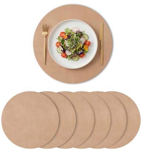 Artoid Mode Set de 6 manteles Individuales Redondos de Piel sintética PU Rosa, 38 cm, repelentes a la Suciedad, Resistentes al Calor, manteles Individuales Decorativos para la Cocina.