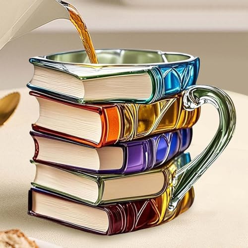 Générique Mug Livre en Peint à la Main |Tasses à Café es Empilables-Tasse Lait Design Livres, Bière et Boissons, Récipient pour Café (D)