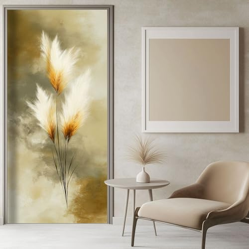 Tür Tapeten 3d Selbstklebend Natur Pampasgras - Türtapete Türposter Türaufkleber Vinyl Türfolie Hellgelb Diy Wandbild Wohnzimmer Schlafzimmer Badezimmer 80x200 cm