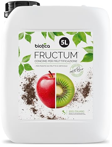 BIOTICA Concime Liquido Biologico per Piante da Frutto e Orto, Fructum 5L | con Estratti Umici da Vermicompost, Amminoacidi e Vitamine – Ideale per Allegagione e Fruttificazione