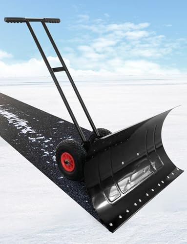 Pelle à neige à roulettes à double poignée avec hauteur et direction de lame réglables, poussoir en acier au carbone pour une élimination efficace de la neige, des céréales, du charbon et du sable