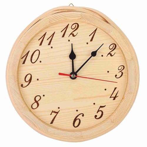 PODSJD Sauna Wall Clock Wooden 9.1 - inch Number Type - Large Clear Numbers, Elegant Modern Design for Sauna, Bedroom, Gym and Home Decoration