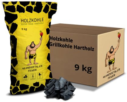 Neandertaler Feuer Holzkohle Grillkohle Buche - Charcoal 9 kg BBQ Kohle für Grill Smoker Kamin | Grillholzkohle aus Laubholz Buchenholzkohle | Restaurant Qualität