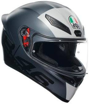 AGV - K1 S E2206, Motorrad Helm, ECE Vollvisier Motorradhelm, Racing Style mit Aerodynamischem Spoiler, Kratzfestem Visier, 190° Sichtfeld, mit Intercom Ready, Grau, XL