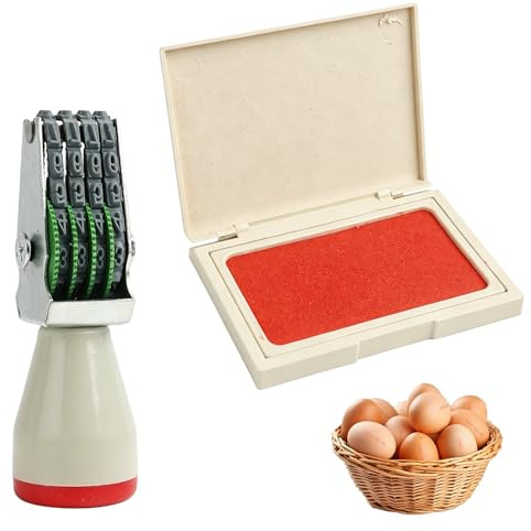 Tampon Dateur Oeuf,Jeu de Tampon Date | Avec Design Spécial Mois et Jour Réglable + Encre Rouge Résistante,Pour Poules Canard Dinde Oeufs D'oie