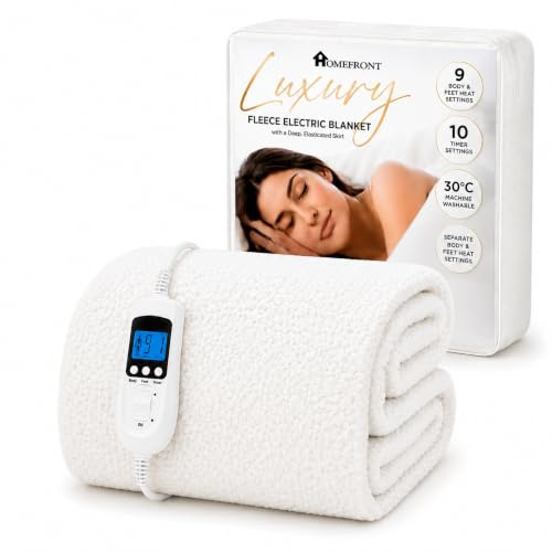 Homefront Single Size Electric Blanket Premium Fleece Fitted Heated Mattress Cover Underblanket 203 x 107 x 40cm with Elasticated Skirt, Fast Heat Up Time (Single)