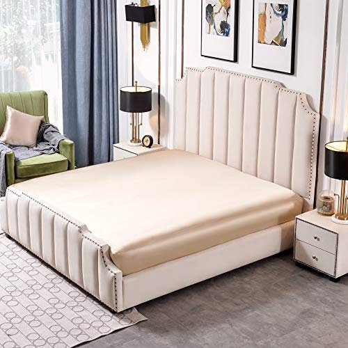 THXSILK 25 Momme Seide Spannbettlaken bis 30cm Matratzenhöhe, 100% Maulbeerseide Bettwäsche Spannbetttuch, Seiden Bettlaken für Standardmatratze, 90x200+30cm, Champagner