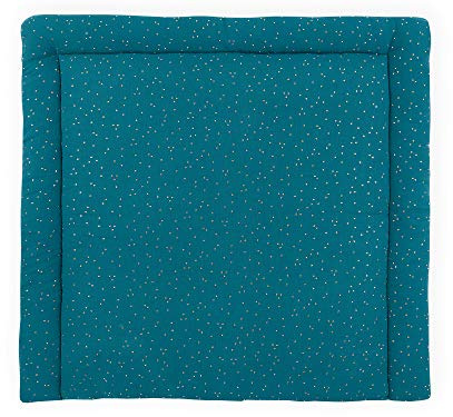 KraftKids Wickelauflage in Musselin goldene Punkte auf Petrol, Wickelunterlage 75x70 cm (BxT), Wickelkissen