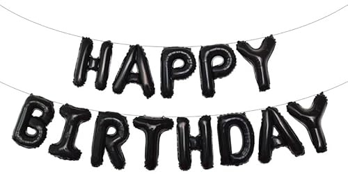 Ponmoo Folie Luftballons Happy Birthday Banner Kit - Schwarz, Party Dekorationen Ballons, Geburtstagsparty Folienballons Gute zum Geburtstag