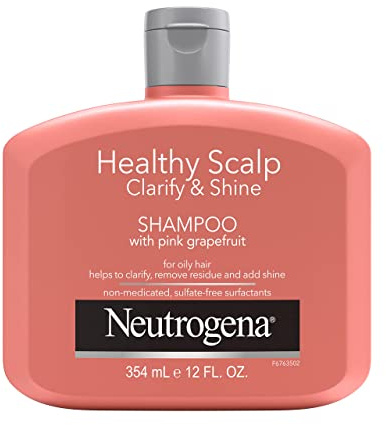 Neutrogena Exfoliating Healthy Scalp Clarifying Shampoo for Oily Hair & Scalp, Pink Grapefruit pH-Balanced Anti-Residue Formula Adds Shine, Sulfate, Paraben & Phthalate-Free, Color-Safe, 12 Fl Oz