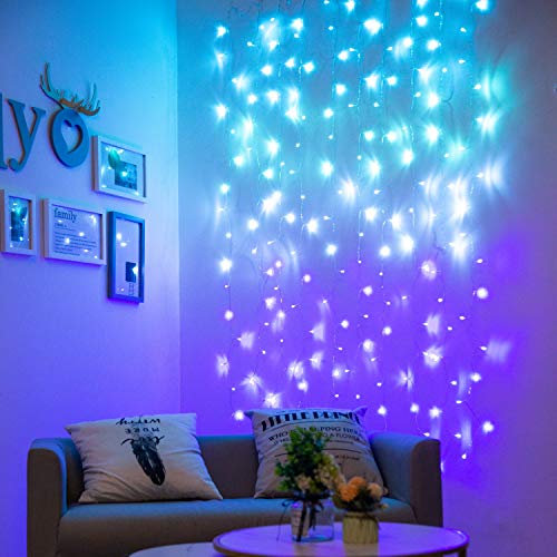 BECCOBEAT Lichterketten Vorhang Innen Lichtervorhang Bunt Türkis Blaugrün Blau Lila LED für Schlafzimmer Kinderzimmer Deko Mädchen Einhorn Meerjungfrau Party 2x2m (180LED)