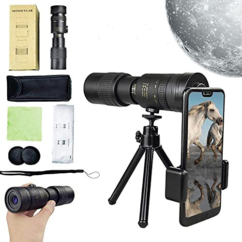 Télescope Monoculaire à Zoom Super Téléobjectif 4K 10-300X40mm, Monoculaire HD Haute Puissance avec Support de Téléphone et Trépied, Conception de Lentille À Prisme Bak4, pour Les Voyages