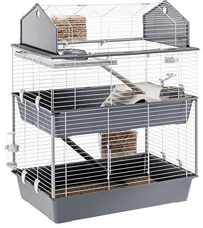 Ferplast Kaninchenkäfig, Hasenheim Kleintierekäfig, BARN, 2 Etagen, Dach zum Öffnen, Zubehör und Kaninchenzubehör Inklusive, 95 x 57 x h 121 cm.
