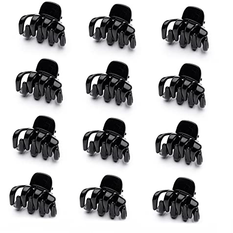 Cobahom 12 Pack Small Hair Claw Clips 1.2 Inch Plastic Hair Clips for Thin Hair No-Slip Mini Hair Clips Hair Styling Accessories for Women and Girls (Black)