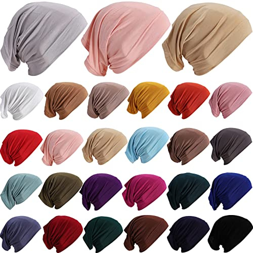 JenPen 25 Pcs Under Scarf Hijab Cap Unisex Dreadlock Cap Women Stretch Solid Color Hijab Scarf Woman Unisex Hats, 25 Colors