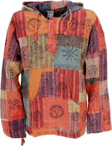 GURU SHOP yogaskjorta, goa-skjorta, unik lapptäcke, tröja, lätt fritid hoodie, män, Rost orange, L